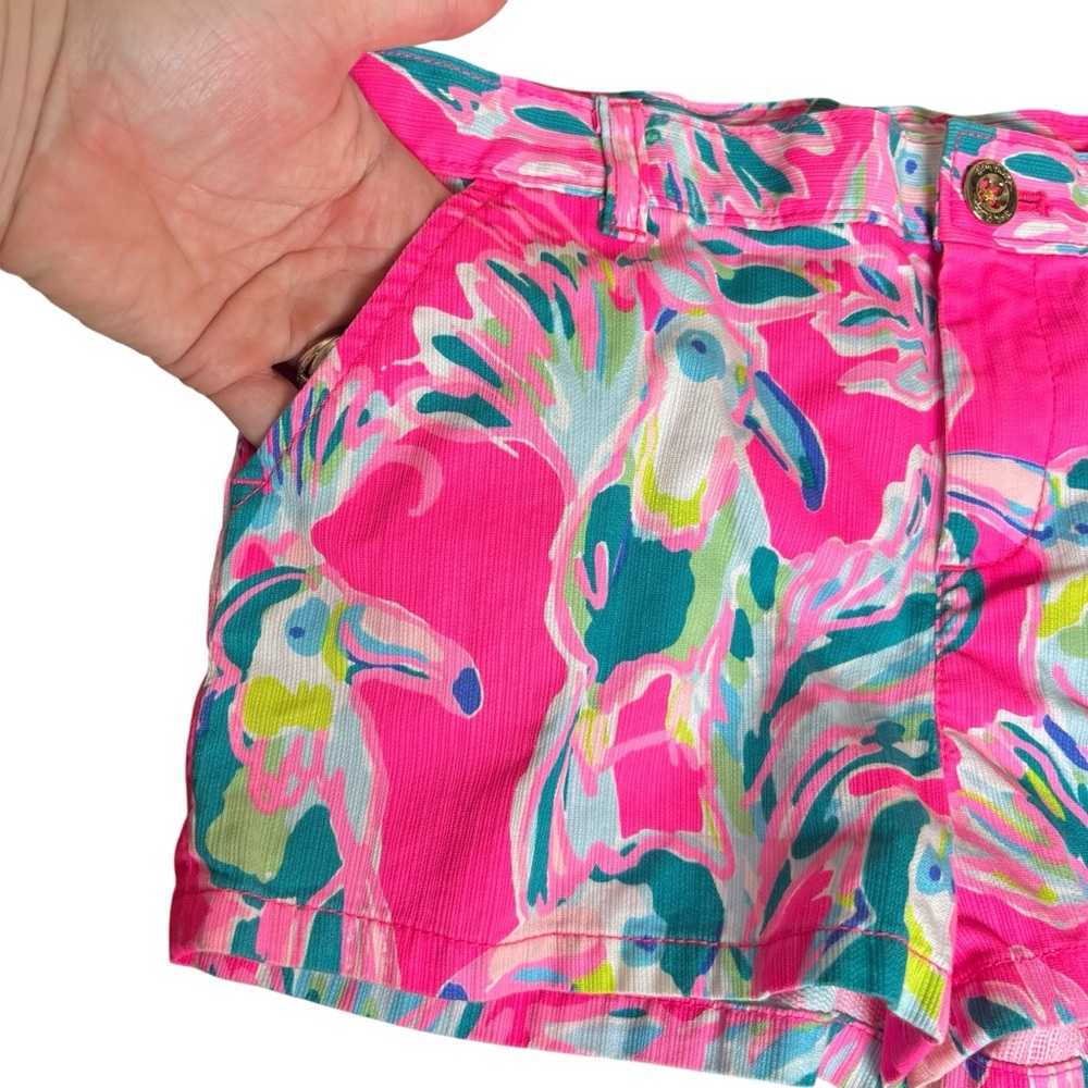LILLY PULITZER Mini Callahan Girls Shorts Pink Toucan Can Sz 12 Adjustable Waist - Picture 3 of 9